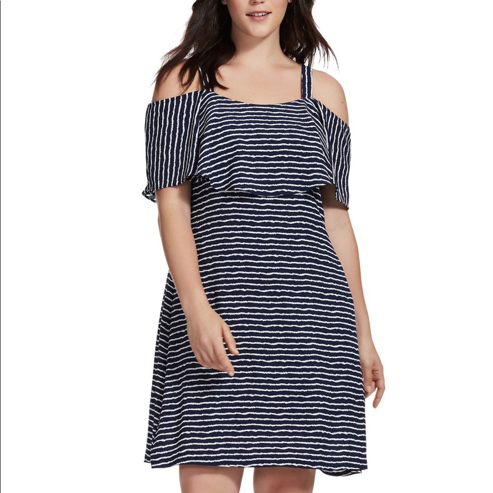 Robbie Bee Dress 14w Navy Cold Shoulder